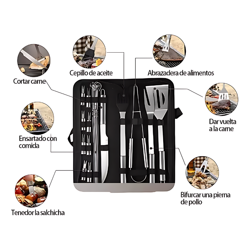 GrillPro  ™ - Parrilla plegable + 18 utensilios para asado